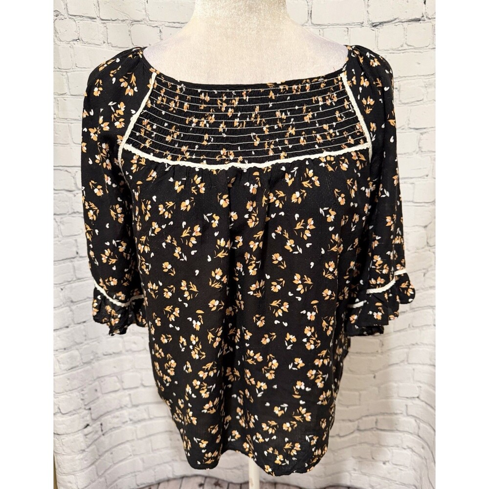 Napa Valley black blouse floral print Cottage Core Top Blouse Size Small